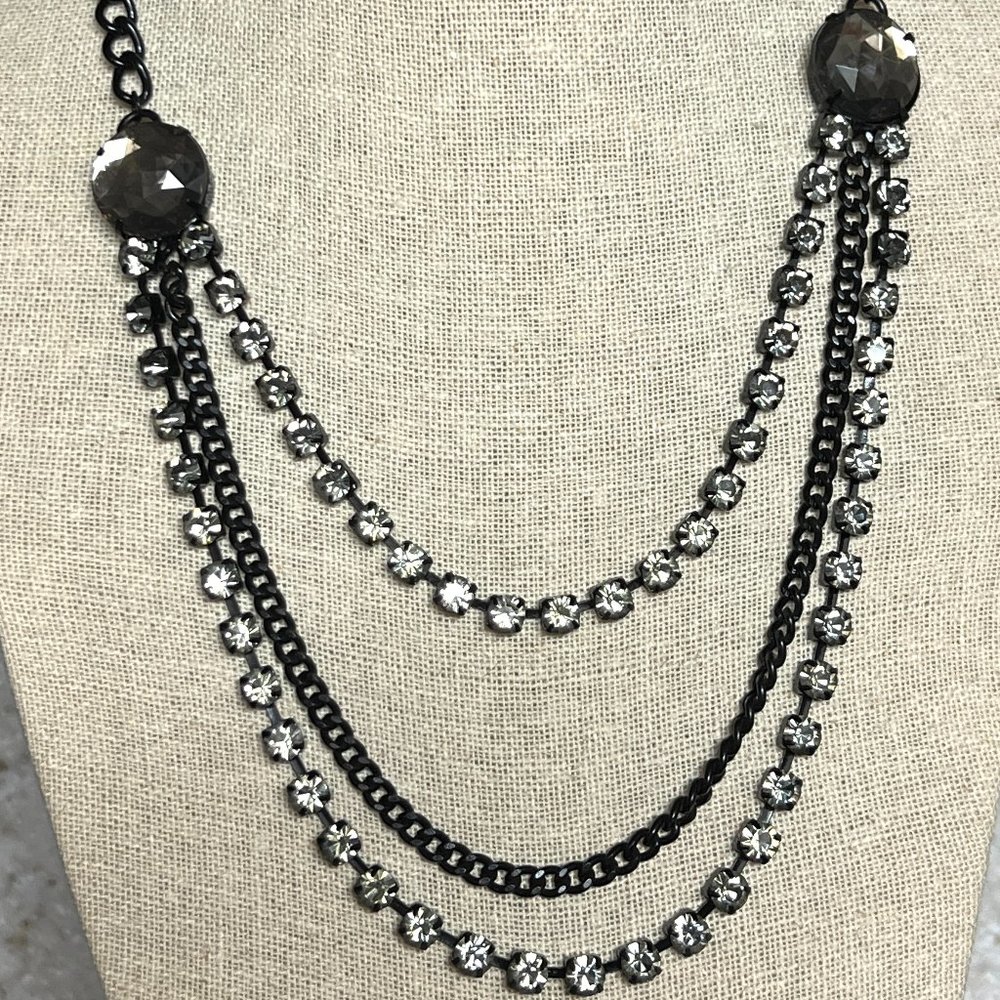 Vintage black chain with rhinestone necklace, adjustable, classy